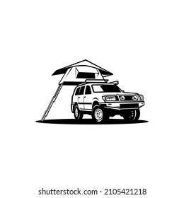 SUV, off road camper van with roof top tent illustration vector