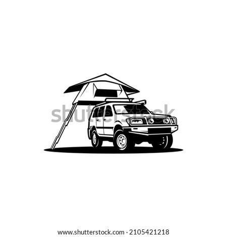 SUV, off road camper van with roof top tent illustration vector