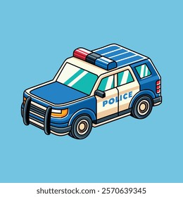 SUV Police Car, side view, Minimalist, Cartoon Design, vector