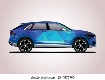 SUV with polygon pattern. Side view. Audi Q8.