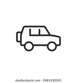 SUV with rear spare wheel, linear style icon. Similar to Jeep. Editable stroke width