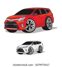 SUV Red White Big Wheel Car Cartoon