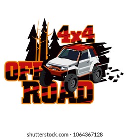 SUV rides in the wild. Logo of the event. Rally on the rough terrain on a tuned car. Vector graphics