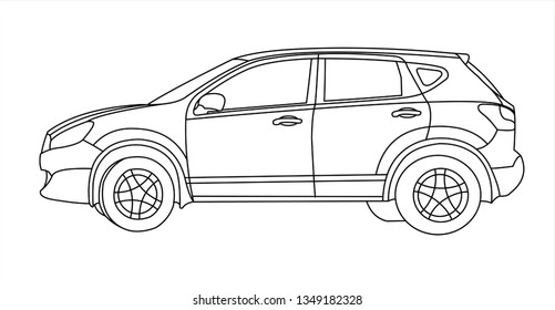 SUV, side view. Family car. Travel car. Modern flat vector illustration, isolated, contour.
