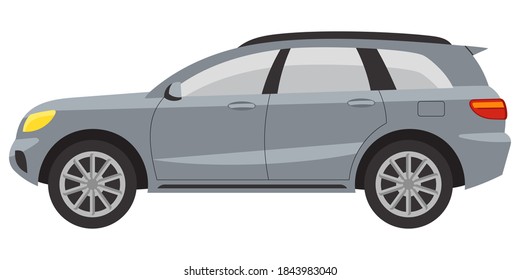 SUV side view. Grey automobile in cartoon style.