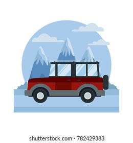 SUV sport vehicle between mountains landscape