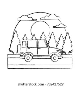 SUV sport vehicle In the forest