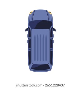 SUV, top down view. Large offroad vehicle from above, overhead. Off-road car, auto transport. Modern 4x4 automotive van, rooftop. Flat graphic vector illustration isolated on white background