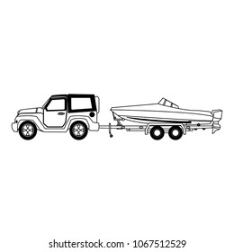 Suv Towing Boat On Black And White