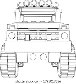 SUV. Toy SUV sketch. Coloring picture. Car outline picture. Front view