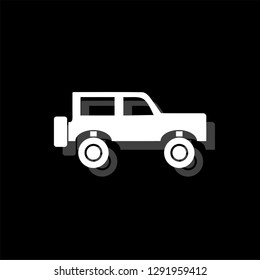 suv travel. White flat simple icon with shadow