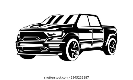 Suv truck black and white illustration isolated background 