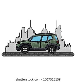 SUV truck vehicle at city scribble