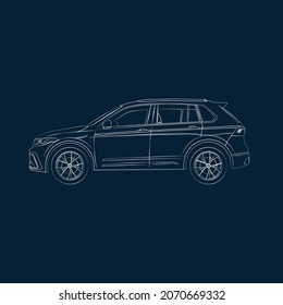 SUV vector outlined illustration, profile view, side view