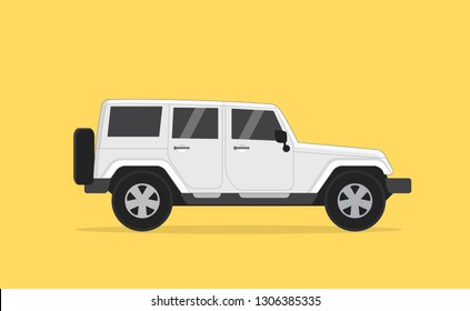suv with white color and strong tough design 4 wheel drive with yellow background color isolated - vector illustration