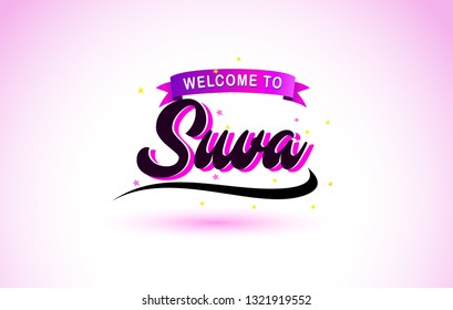 Suva Welcome to Creative Text Handwritten Font with Purple Pink Colors Design Vector Illustration.