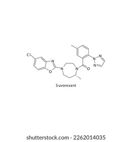 Suvorexant flat skeletal molecular structure Orexin antagonist drug used in insomnia treatment. Vector illustration.