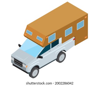 SUVs, pickup truck campers. Isometrics car illustration 3D solid