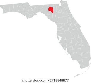 Suwannee County on the Map of Florida State Editable Vector