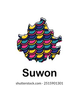 Suwon City of Korea Karte, Vektorgrafik, Vektorvorlage mit buntem Kreisformat einzeln auf weißem Hintergrund