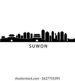 Skyline da Coreia do Sul com Silhueta Negra.
