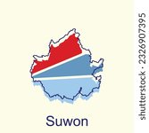 Suwon map vector illustration on white background, detailed map of South Korea vector design template, national borders and important cities illustration
