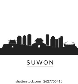 Silhueta da paisagem urbana da Coreia do Sul no Skyline Suwon.