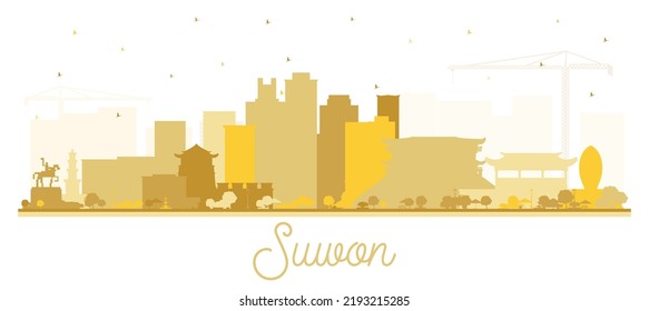 Suwon South Korea City Skyline Silhouette with Golden Buildings Isolated on White. Vector Illustration. Travel and Tourism Concept with Historic and Modern Architecture. Suwon Cityscape with Landmarks