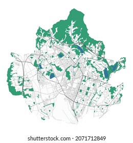 Suwon vector map. Detailed map of Suwon city administrative area. Cityscape panorama. Royalty free vector illustration. Outline map with highways, streets, rivers. Tourist decorative street map.