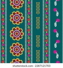 Suzani carpet element - beautiful flowers for decorating fabrics and other home interior elements. Textile product. 