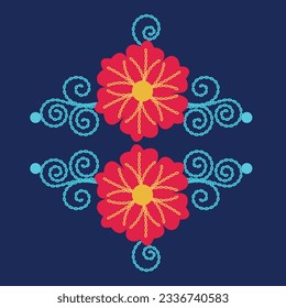 Elemento de alfombra de Suzani - flor en el fondo azul, este elemento del producto textil tradicional de los países de Asia Central.	