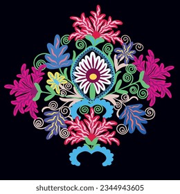 Suzani carpet element - flower in the blue background, this element from the traditional textile product of Central Asian countries.	