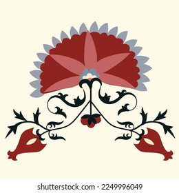 Suzani carpet element - flower in white background, this element from the traditional textile product of Central Asian countries.	
