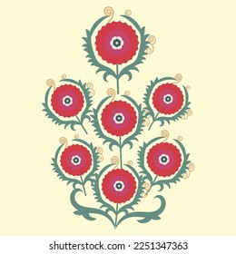 Suzani carpet element - flower in white background, this element from the traditional textile product of Central Asian countries.	
