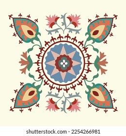 Suzani carpet element - flower in white background, this element from the traditional textile product of Central Asian countries.	
