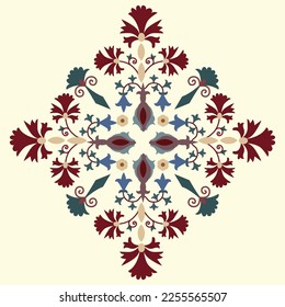 Suzani carpet element - flower in white background, this element from the traditional textile product of Central Asian countries.	
