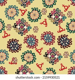 Suzani carpet seamless pattern  - traditional textile product and home interior element in central Asian countries. Uzbekistan. Suzane. 