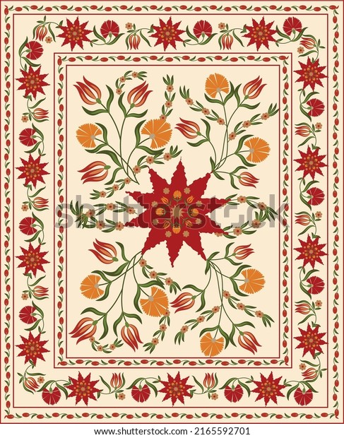Suzani carpet  - traditional textile product and home\
interior element in central Asian countries. Uzbekistan. Old\
Suzane. \
