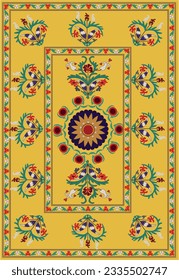 Suzani - elemento interior doméstico en los países de la región de Asia Central. Esta moqueta está decorada con bonitas formas de flores y plantas. Cultura de Uzbekistán. 