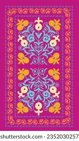 Suzani  - home interior element in the countries in the Central Asian region. Gorgeous shapes of flowers and plants decorate this carpet. Uzbekistan culture. 