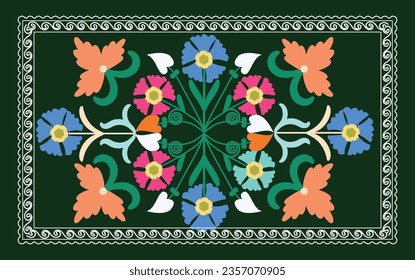 Suzani - elemento interior doméstico en los países de la región de Asia Central. Esta moqueta está decorada con bonitas formas de flores y plantas. Cultura de Uzbekistán. 
