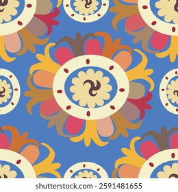 Suzani pattern background - flowers, traditional art in Central Asia and Uzbekistan. Embroidery textile product. Using in home decor