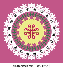 Suzani pattern carpet - flowers pattern fabric. Central Asia. Creative design. Seamless