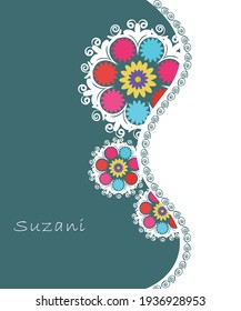 suzani pattern postcard - for holidays, traditional pattern in Uzbekistan, floral, pattern from textile product