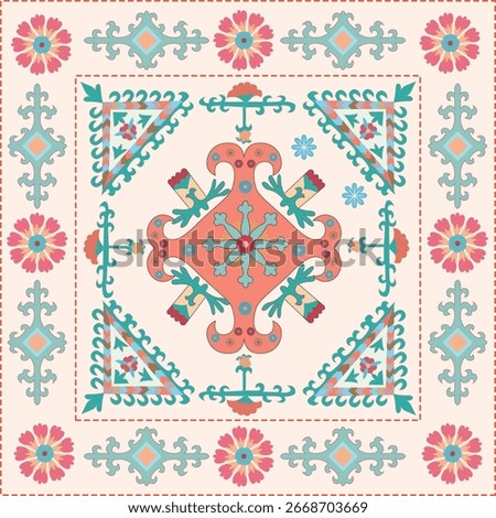 Suzani pattern - traditional textile product in Central Asia, Uzbekistan