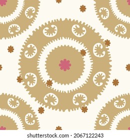 Suzani seamless pattern - Urgut style suzani pattern - beige color, traditional textile product in Central Asia, used in home interior and fashion industry