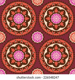 Suzani traditional ethnic pattern, seamless vector background