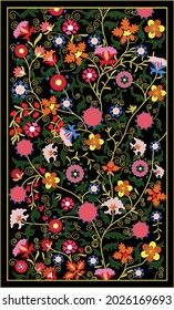 Suzani - traditional home interior element in Central Asian people. Embroidery handmade carpet - using also in the fashion industry, flower patterns. Fabric. Silk product. Uzbekistan handicraftsman.
