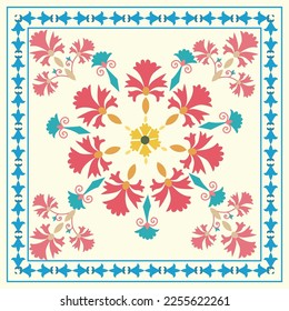 Suzani - a traditional textile product in Uzbekistan, a home interior element. Nowadays using for decorating fashion outfits and other creative elements. 