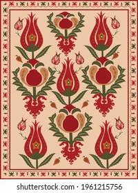 Suzani tulipe carpet pattern-traditional art in Central Asia, Uzbekistan. Fabric. Textile product. Retro design